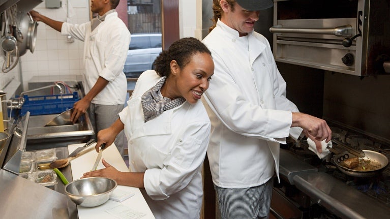 Chefs on the line in the kitchen