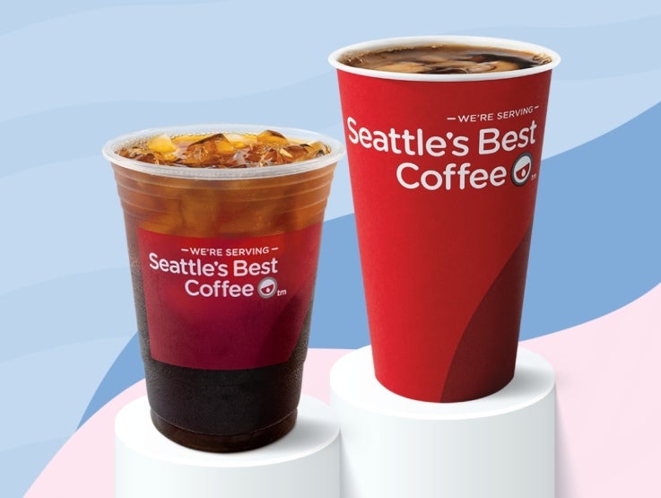 Seattle's Best Coffee two cups one iced the other hot