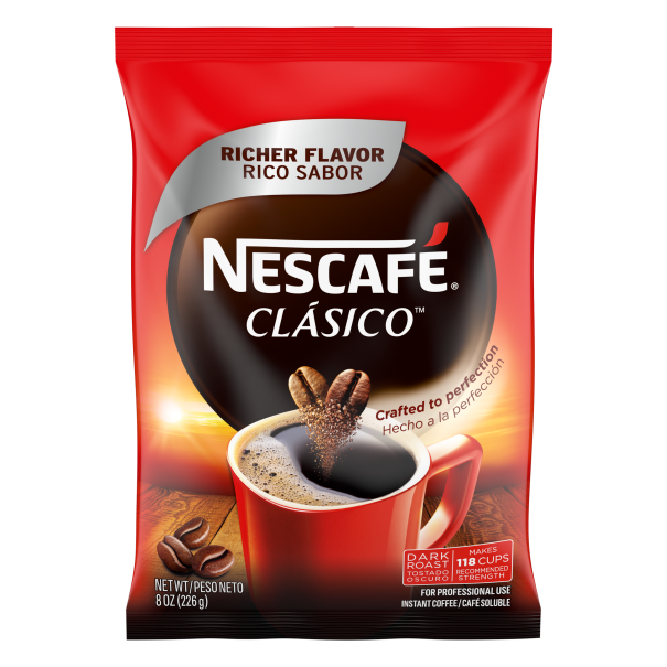 Nescafé Clásico Dark Roast Instant Coffee, 8 Oz Pouch (12 Pouches)