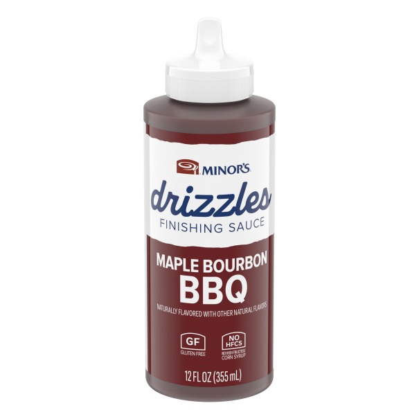 Minor's Maple Bourbon BBQ Drizzle Sauce, 12 Oz Squeeze Bottle (6 Pack)