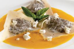 Mushroom Ravioli in Butternut Squash Bisque